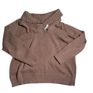 LAUREN RALPH LAUREN Sweater Shawl Collar Long Sleeve Cotton Brown